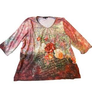 Jessica Max Women's 3/4 sleeves Floral Top Size XL